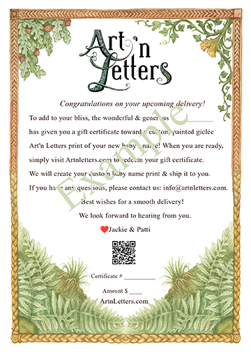 A beautifully illustrated Art'n Letters gift certificate with floral design