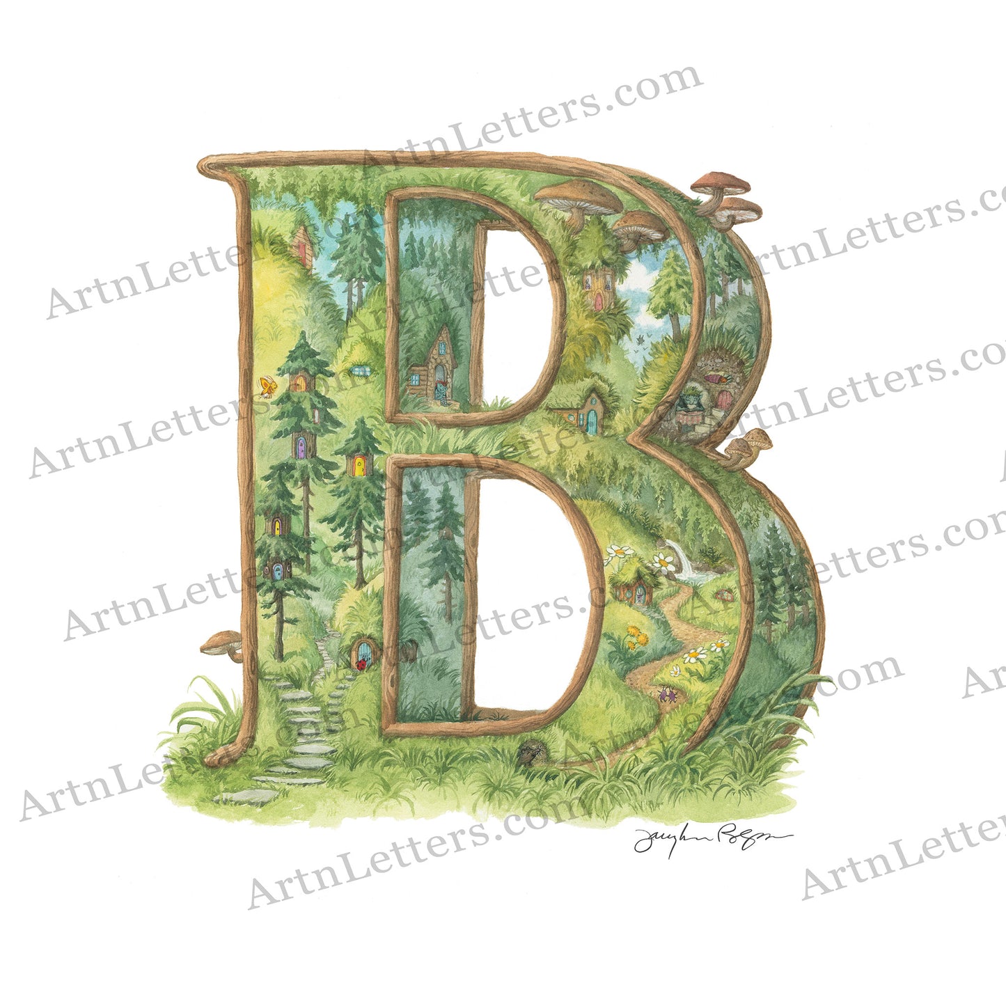 Highly detailed, colorful illustration of capital letter B