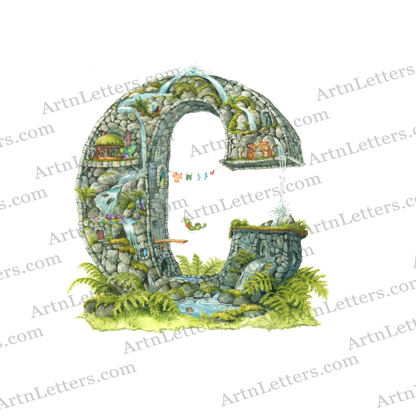 Highly detailed, colorful illustration of capital letter C