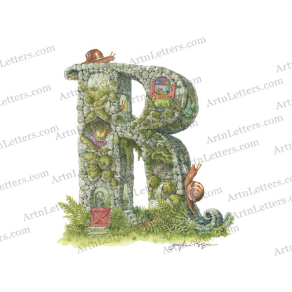 Highly detailed, colorful illustration of capital letter R