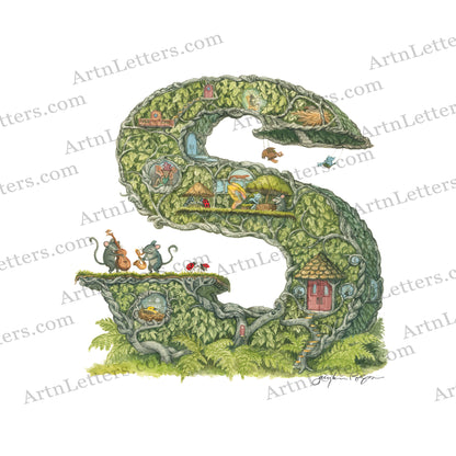 Highly detailed, colorful illustration of capital letter S