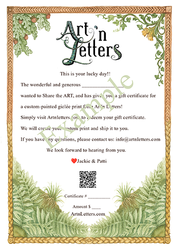 A beautifully illustrated Art'n Letters gift certificate with floral design