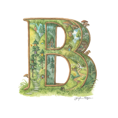 Highly detailed, colorful illustration of capital letter B