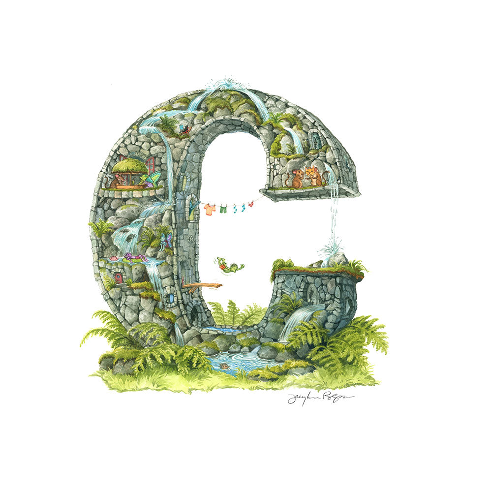 Highly detailed, colorful illustration of capital letter C