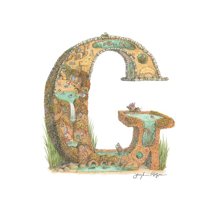 Highly detailed, colorful illustration of capital letter G