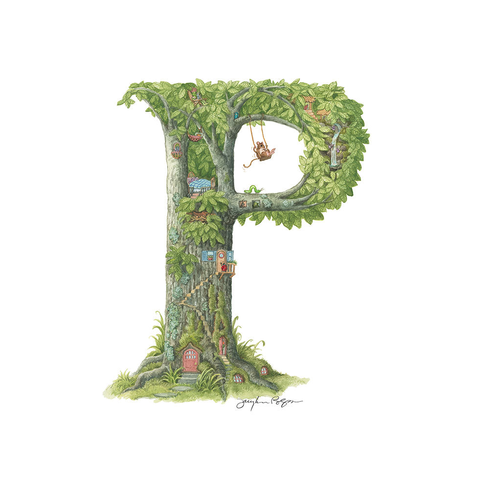 Highly detailed, colorful illustration of capital letter P