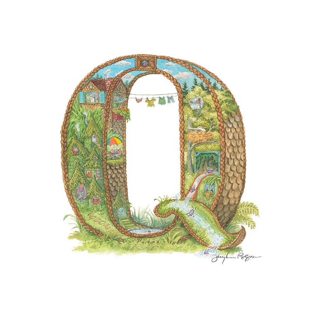 Highly detailed, colorful illustration of capital letter Q