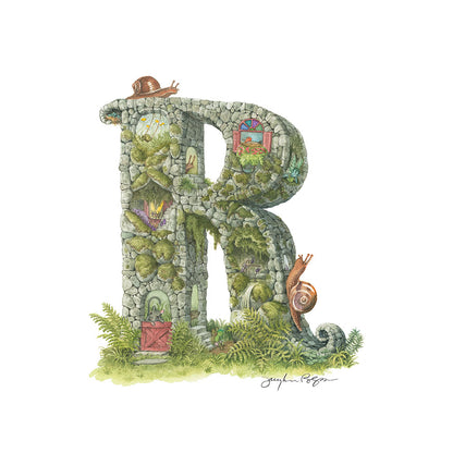 Highly detailed, colorful illustration of capital letter R